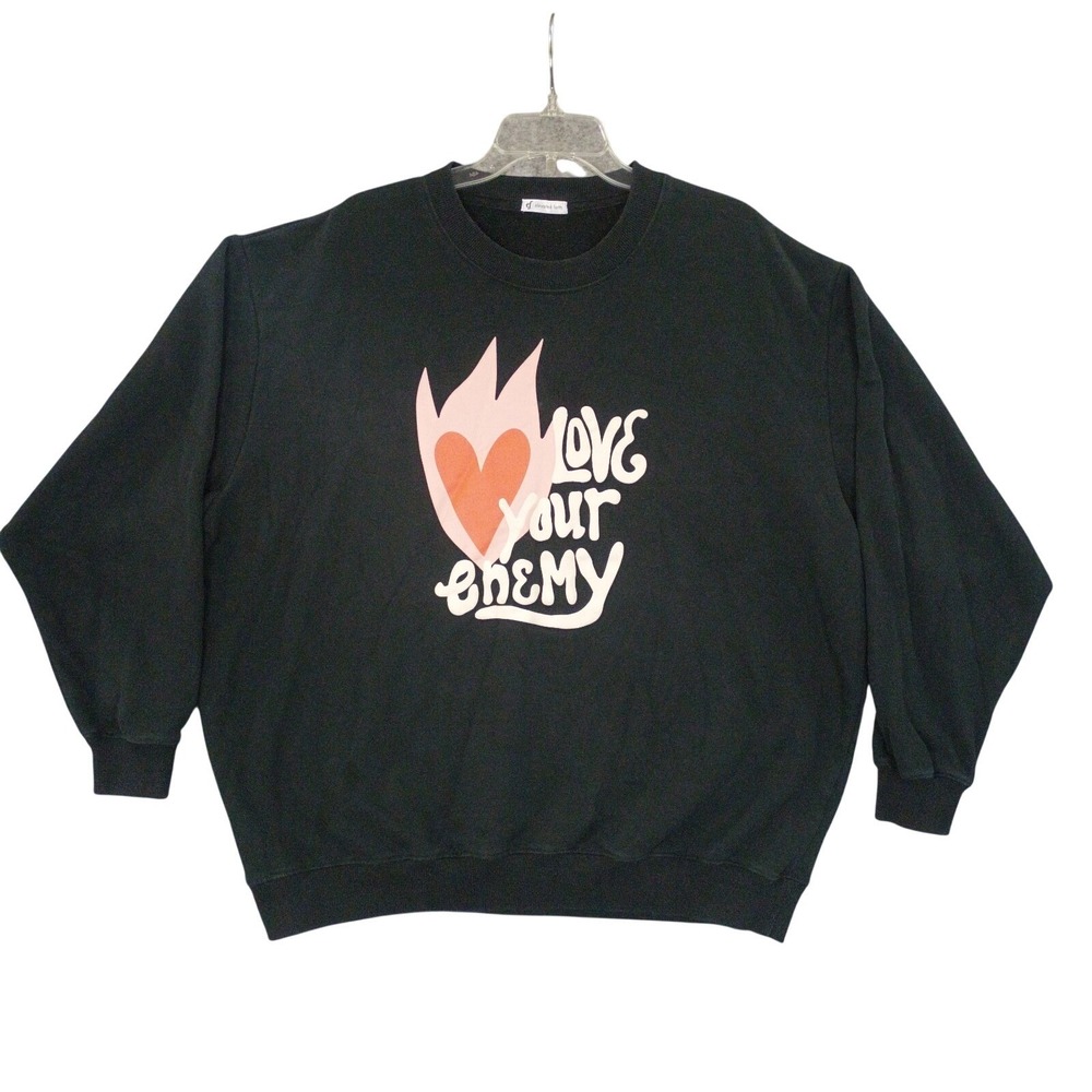 Elevated Faith Womens XL Love Your Enemy Crewneck Sweatshirt Flame Heart Black